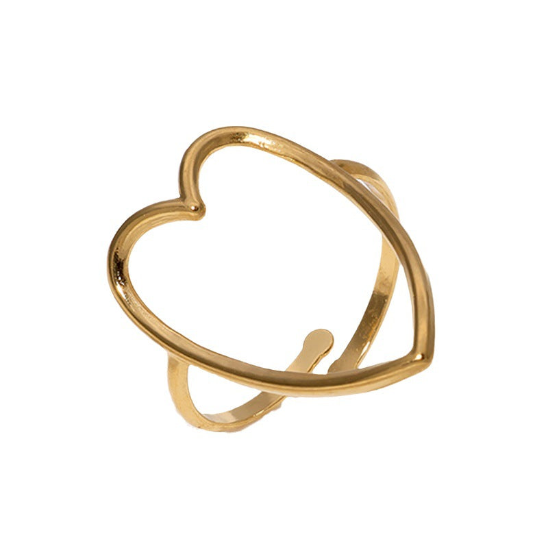 Sweet Minimalist Heart Shaped Plated Stainless Steel Adjustable Ring for Women
