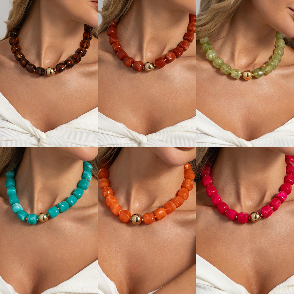 Bohemian Vintage Geometric Round Resin Beaded Necklace for Women DIY Charm Bar