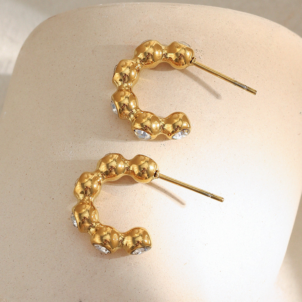 Orecchini da donna geometrici minimalisti in acciaio inossidabile placcati oro 18 carati con perline di zircone