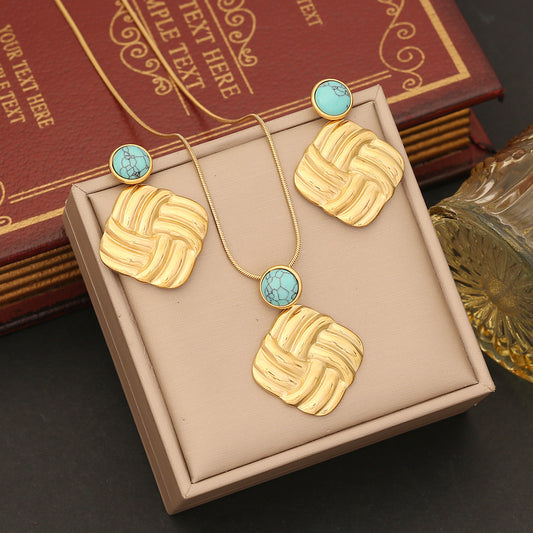Geometric Irregular Pendant Necklace Set in Stainless Steel with Plating Finish for Women Snake Chain