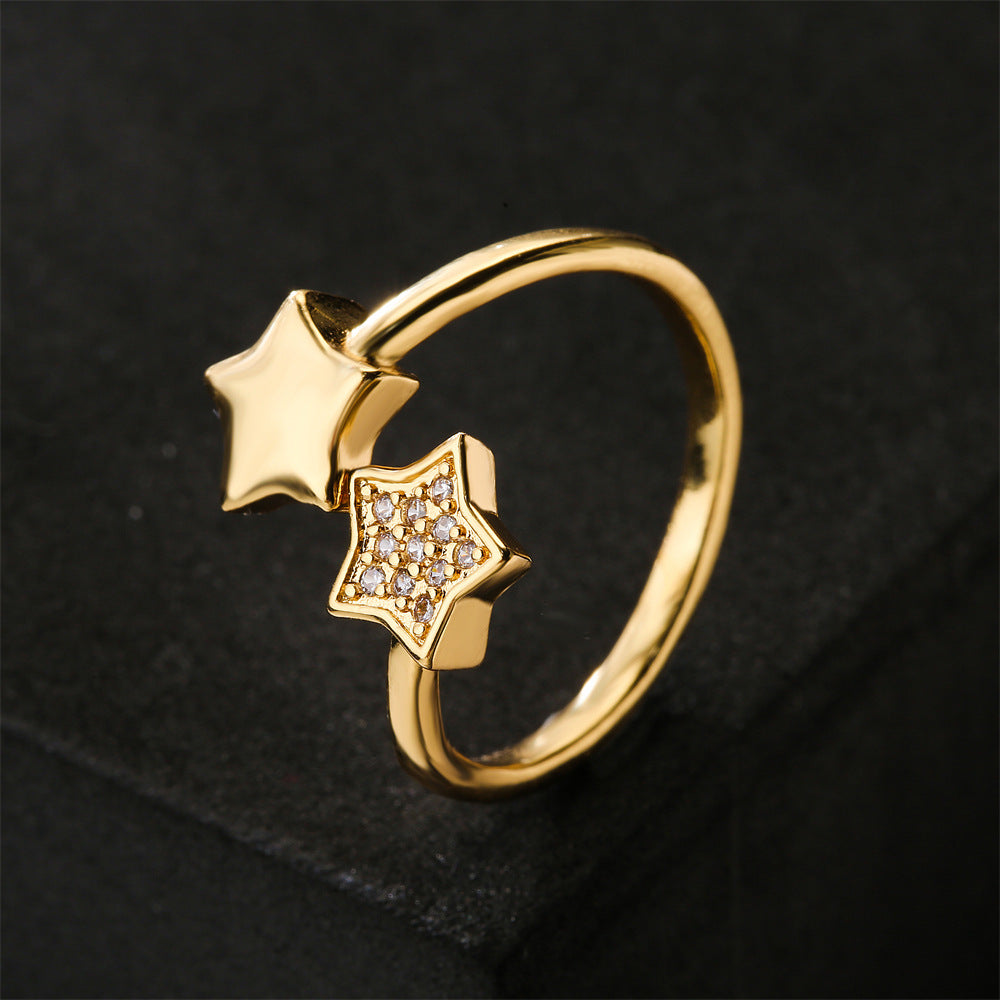 18K Gold Plated Brass Micro-Inlaid Cubic Zirconia Star Ring for Women