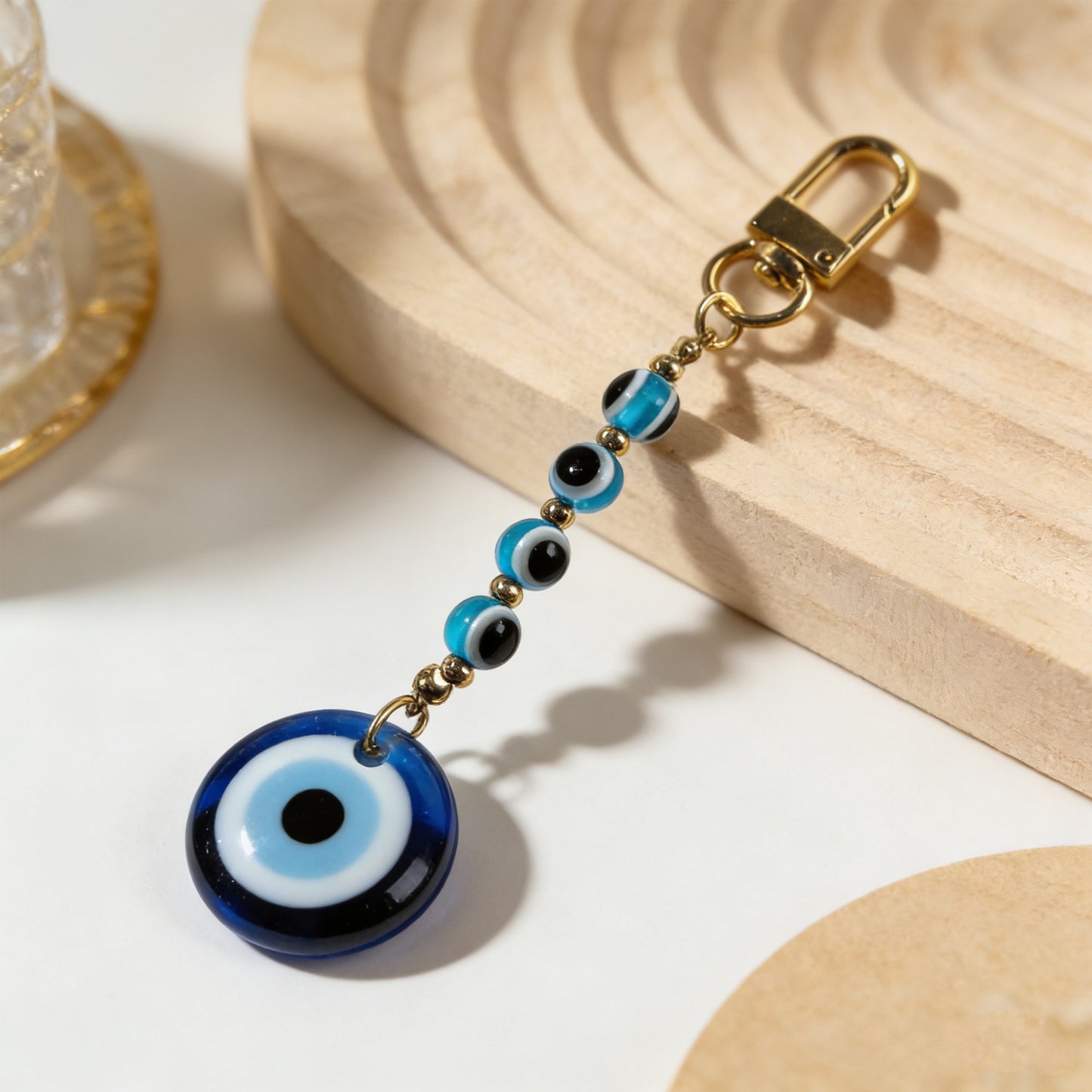 Ethnic Vintage Geometric Round Resin Evil Eye Pendant Keychain Charm