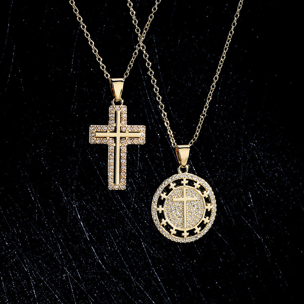 Geometric Pendant Necklace for Women in Copper with 18K Gold Plating and Zircon Inlay, Minimalist Locket Chain