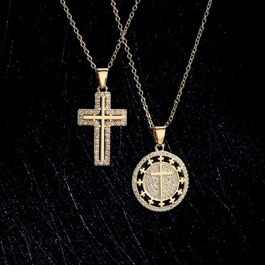 Geometric Pendant Necklace for Women in Copper with 18K Gold Plating and Zircon Inlay, Minimalist Locket Chain