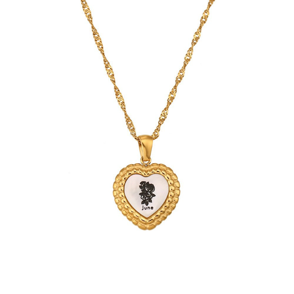 Collana con pendente a cuore vintage Shell per donna in acciaio inossidabile placcato oro 18 carati con design geometrico e catena a serpente
