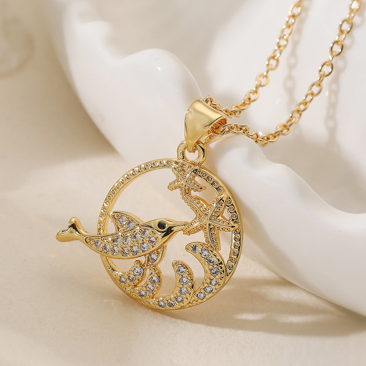 Minimalist Geometric Brass Gold Plated Cubic Zirconia Pendant Necklace