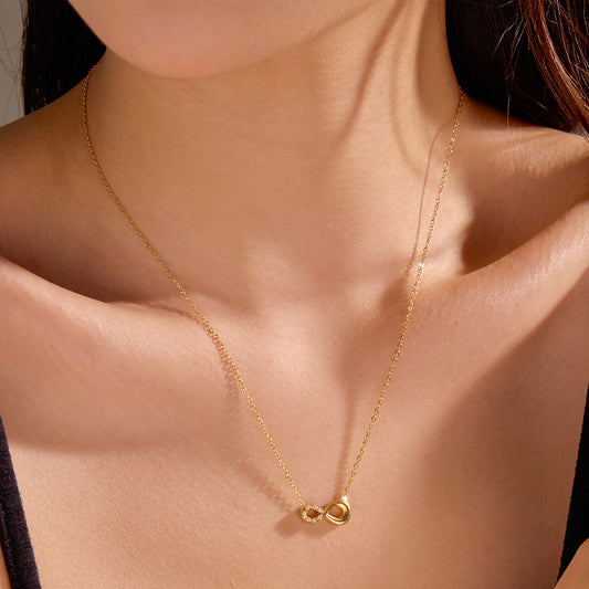 Minimalist Geometric Figure-Eight Titanium Steel Necklace with Zircon Inlay for Women