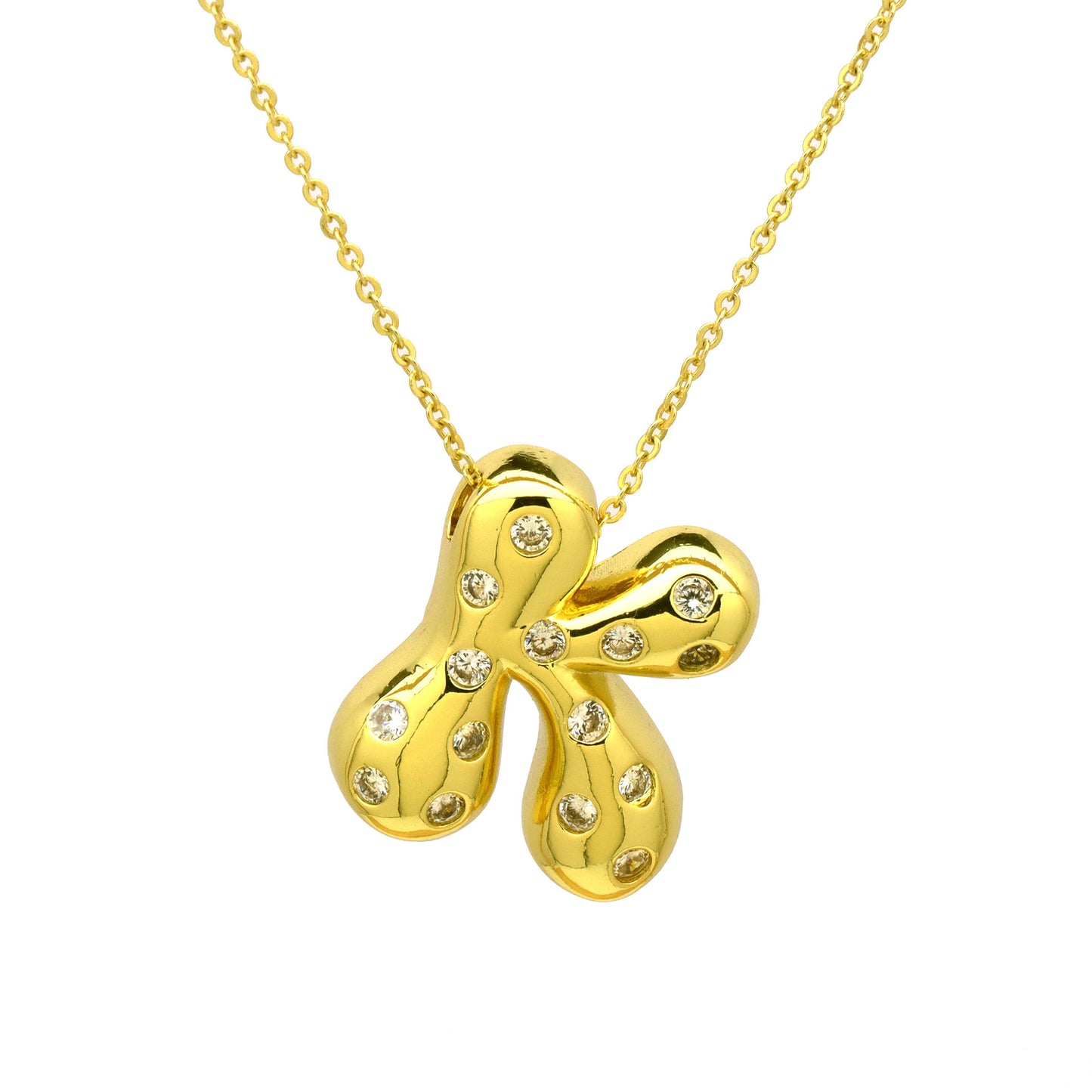 Sweet Plated Brass Letter Pendant Necklace with Cubic Zirconia Inlay for Women