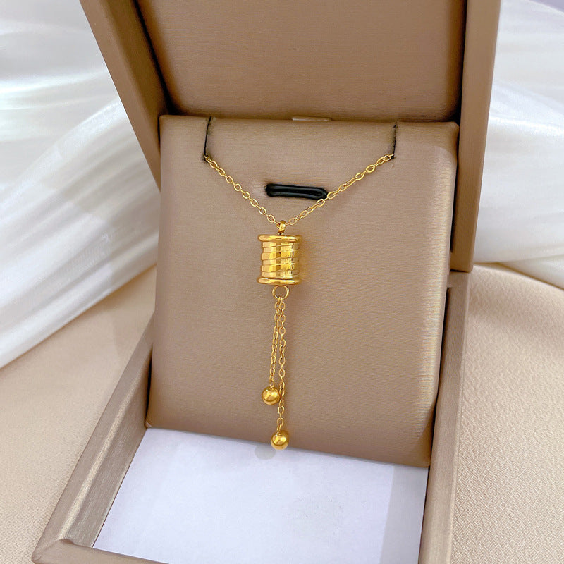 Collana Pendente Minimalista Geometrica in Acciaio Titanio Placcata Oro per Donna e Uomo, Stile Locket a Catena
