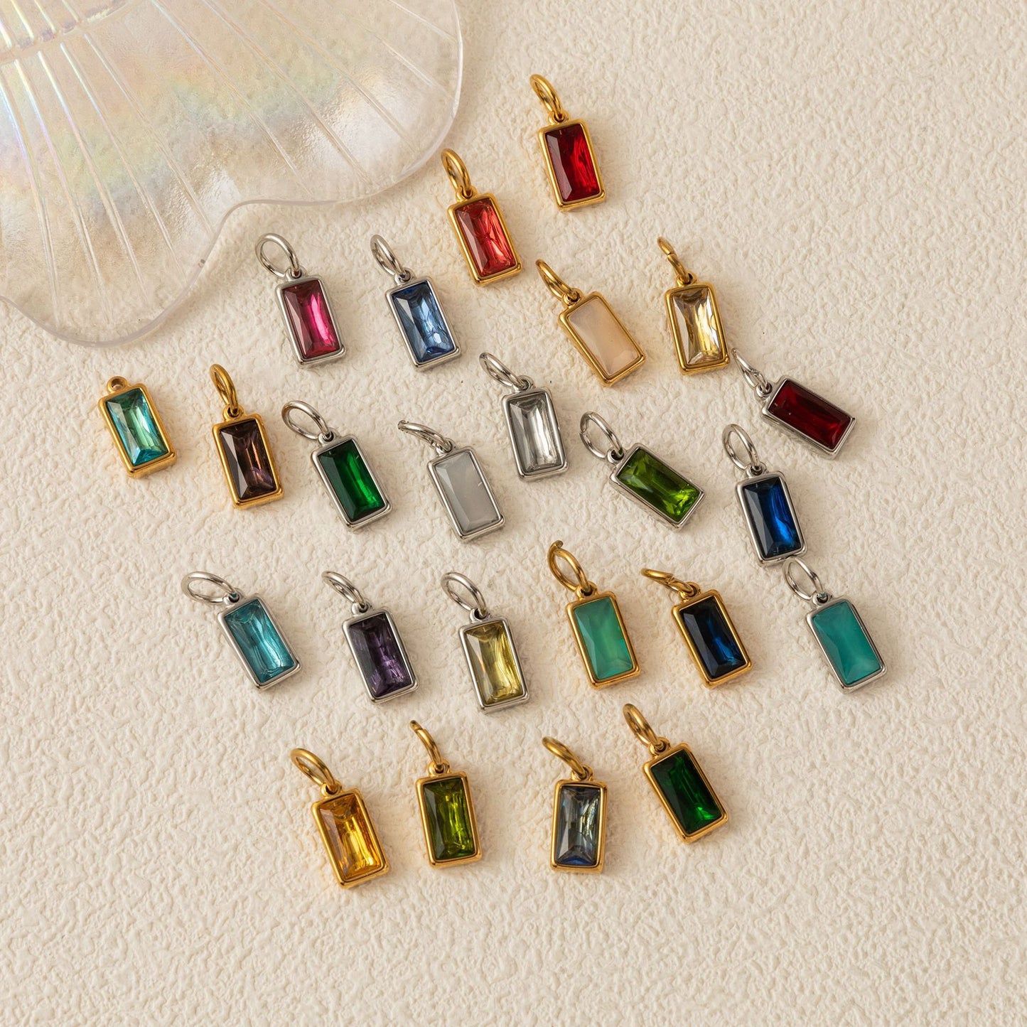 Minimalist 18K Gold Plated Round Square Geometric Gemstone Pendant Necklace for Unisex