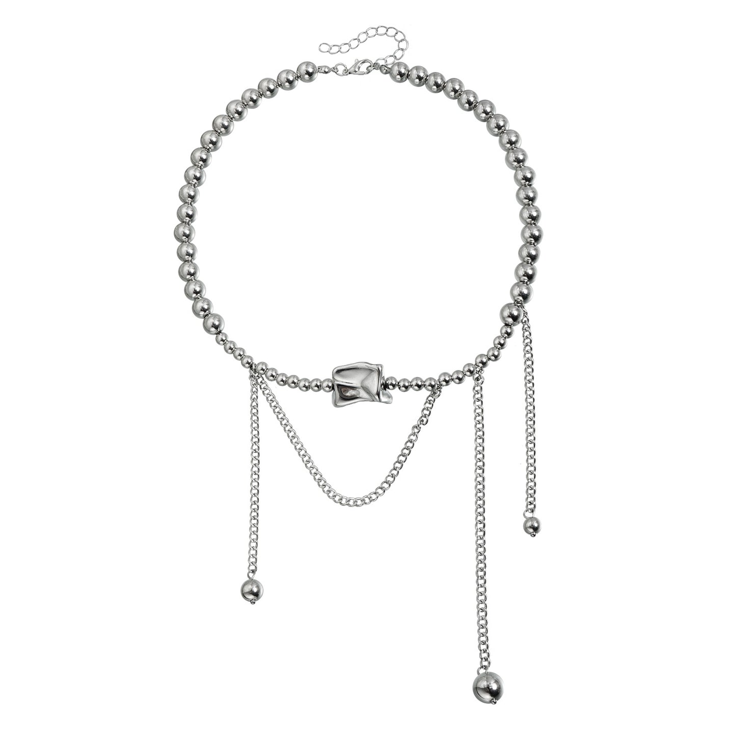 Sweet Streetwear Geometric Heart Alloy Plated Necklace with Acrylic Beads for Women