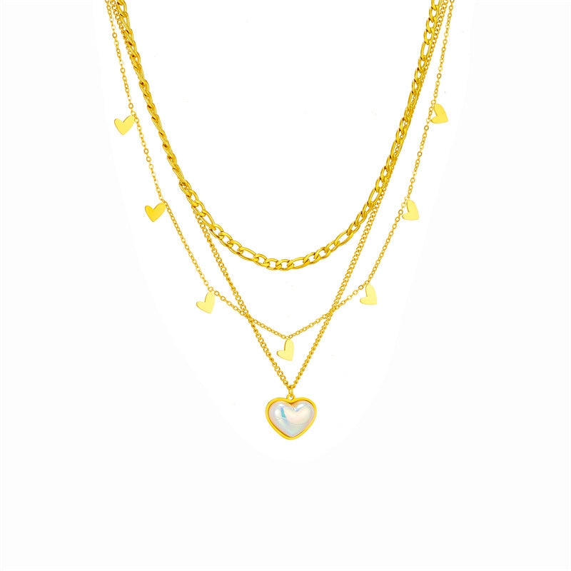 Minimalist Heart-Shaped Titanium Steel Pendant Necklace with Plated Finish and Multi-Layer Chain Design for Women