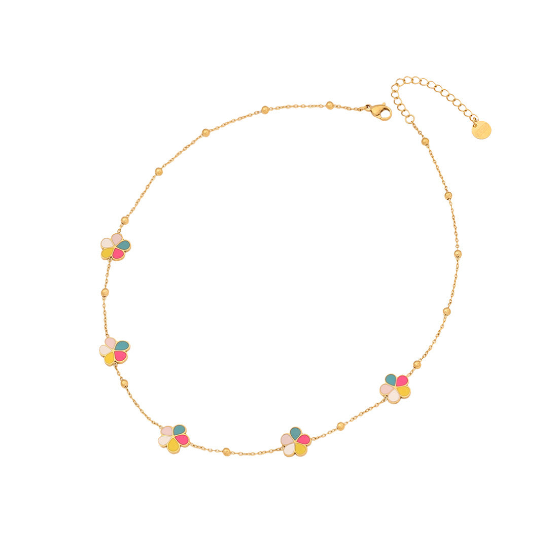 Set collana pendente floreale in stile OL alla moda in acciaio inossidabile con finitura smaltata su catena a O per donna