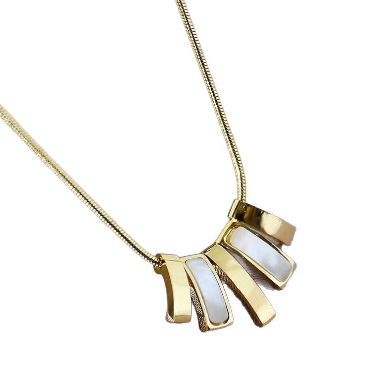 Minimalist Luxury Titanium Steel Plated Geometric Clover Pendant Necklace with Tassel for Unisex