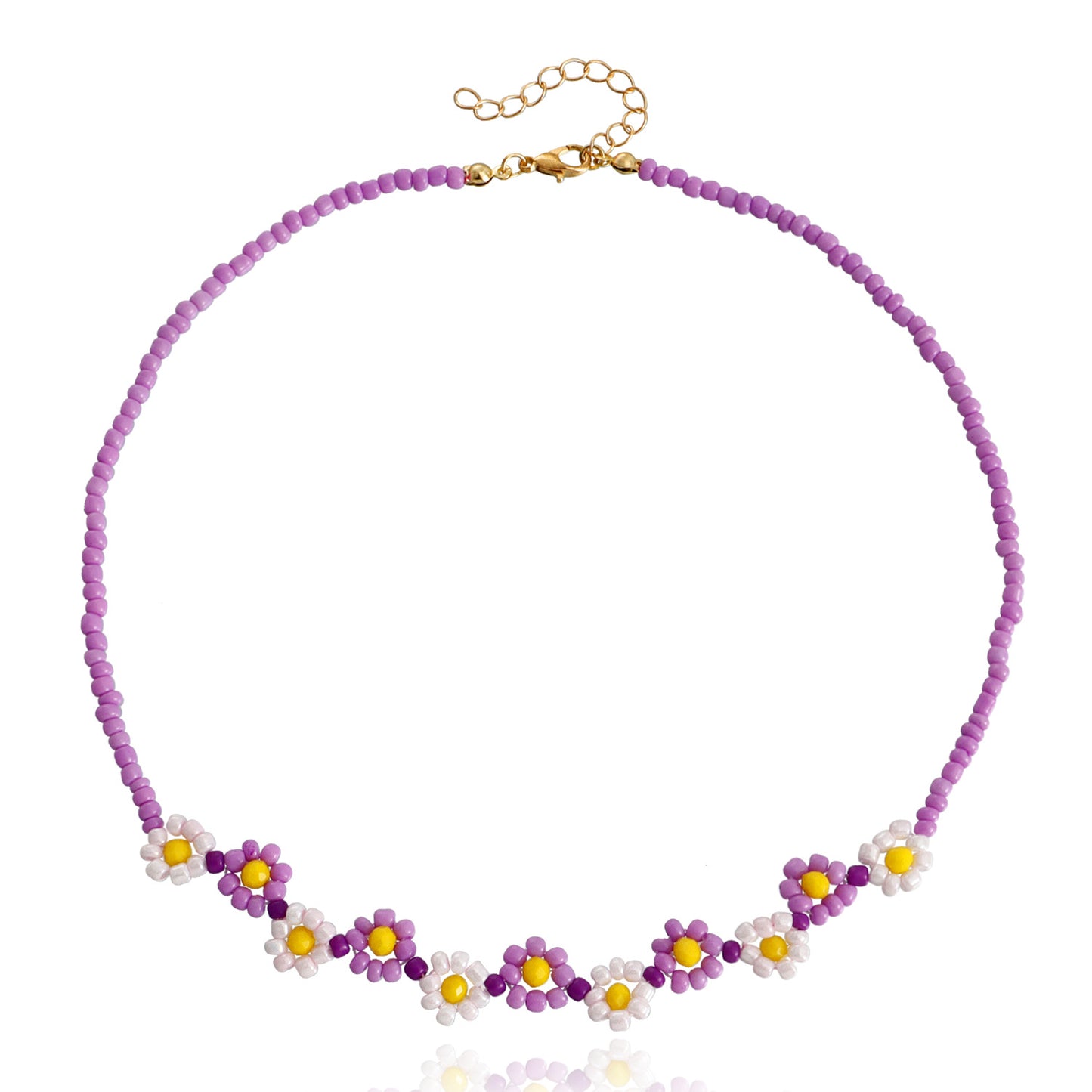 Bohemian Daisy Beaded Necklace with Geometric Pendant in Alloy with Electroplating for Women
