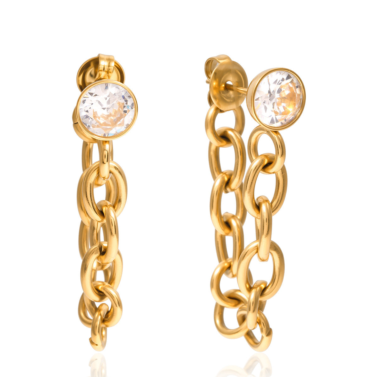 Pendientes Geométricos de Acero Inoxidable con Detalles de Zirconia y Flecos, Pendientes de Lujo con Clip Electrochapados para Mujer