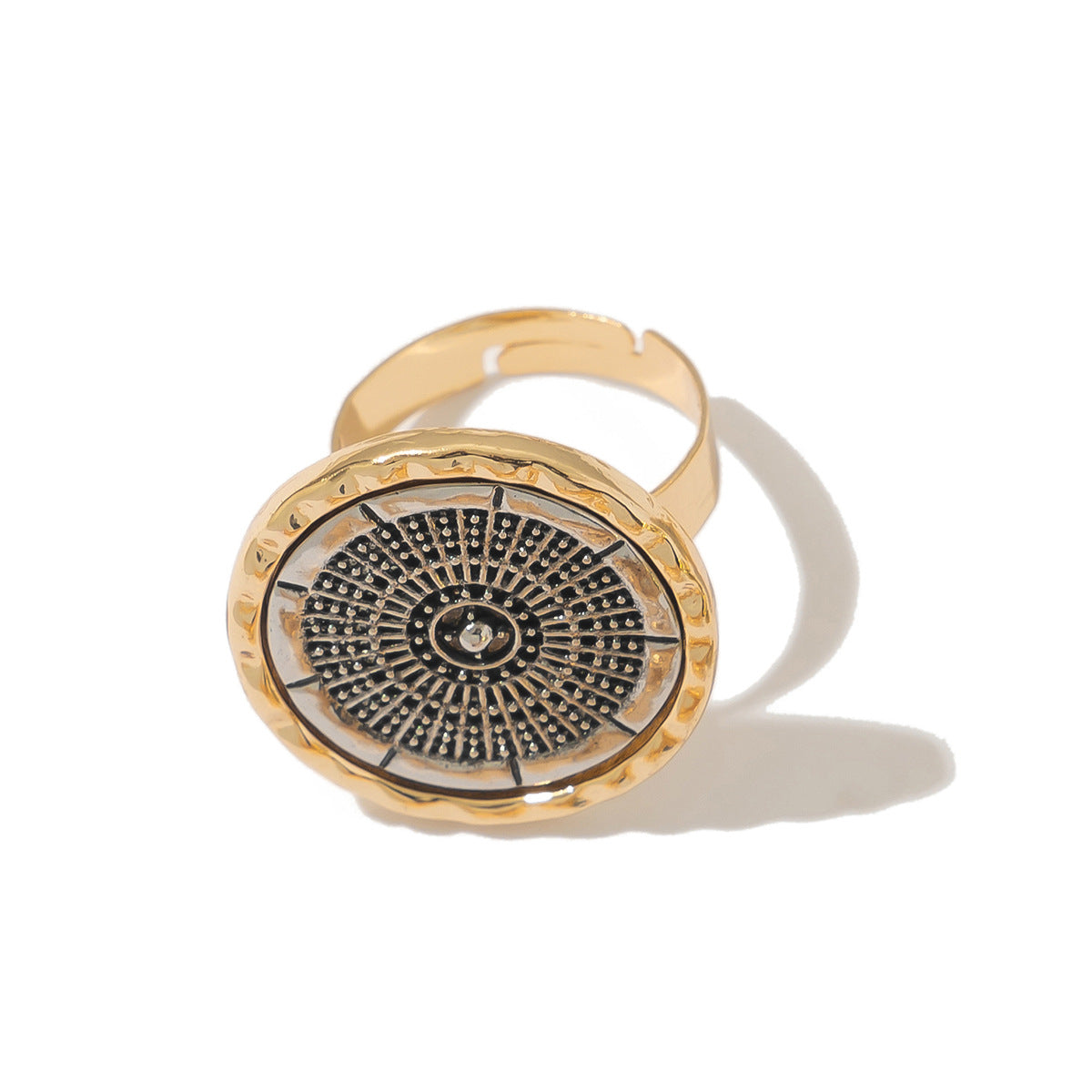 Juego de anillos apilables estilo punk con brújula geométrica y luna creciente con motivo de hojas en aleación con acabado galvanizado para mujer