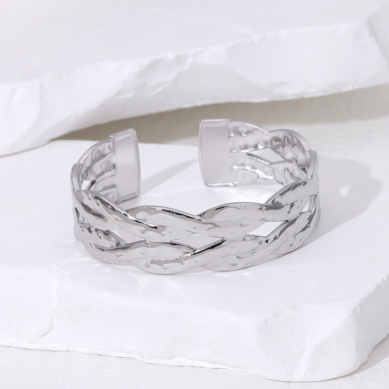 Minimalist French Vintage Titanium Steel Braided Texture Bracelet in Stainless Steel with Plating Finish