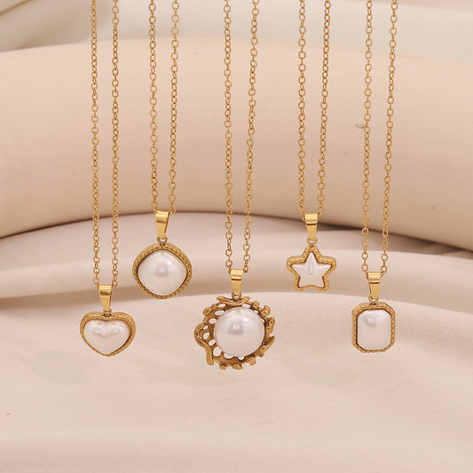 Collar colgante minimalista de corazón y estrella en acero inoxidable con diseño geométrico para mujer