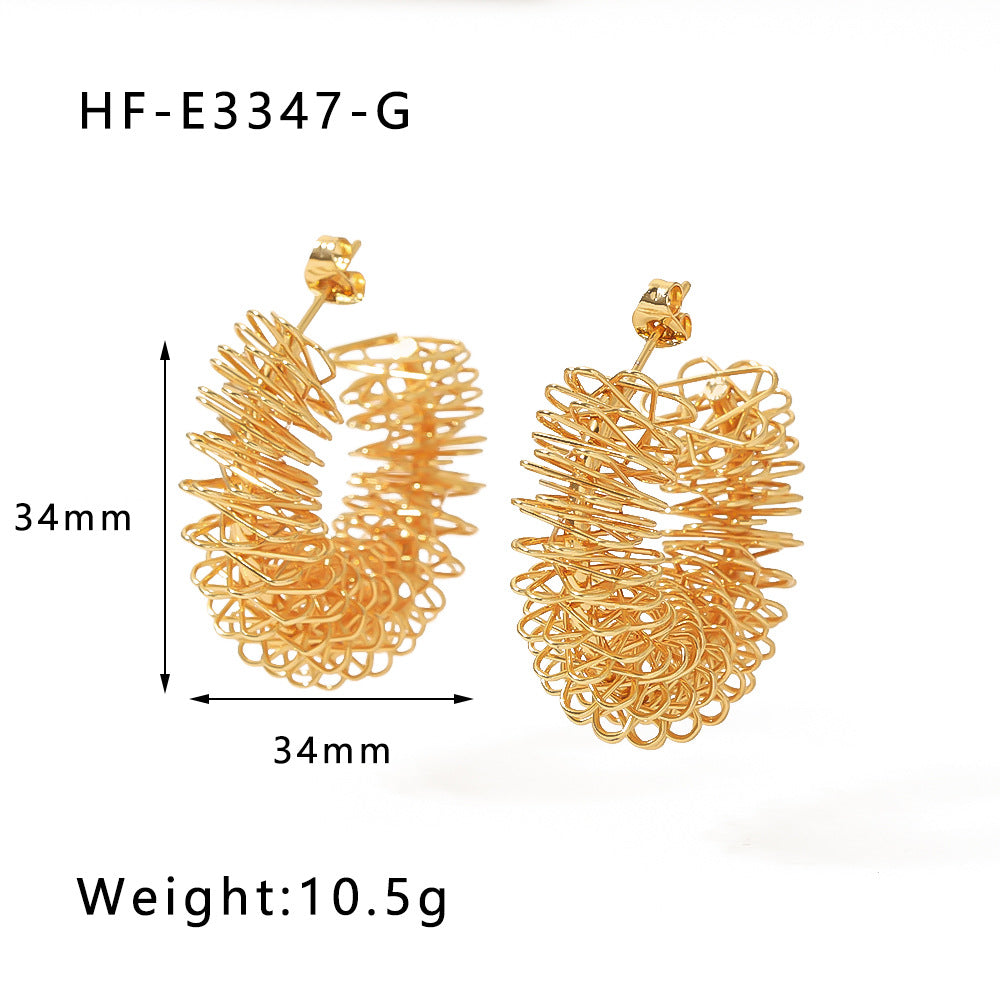 Orecchini da donna in acciaio inossidabile irregolari geometrici placcati oro 18K con design a intaglio