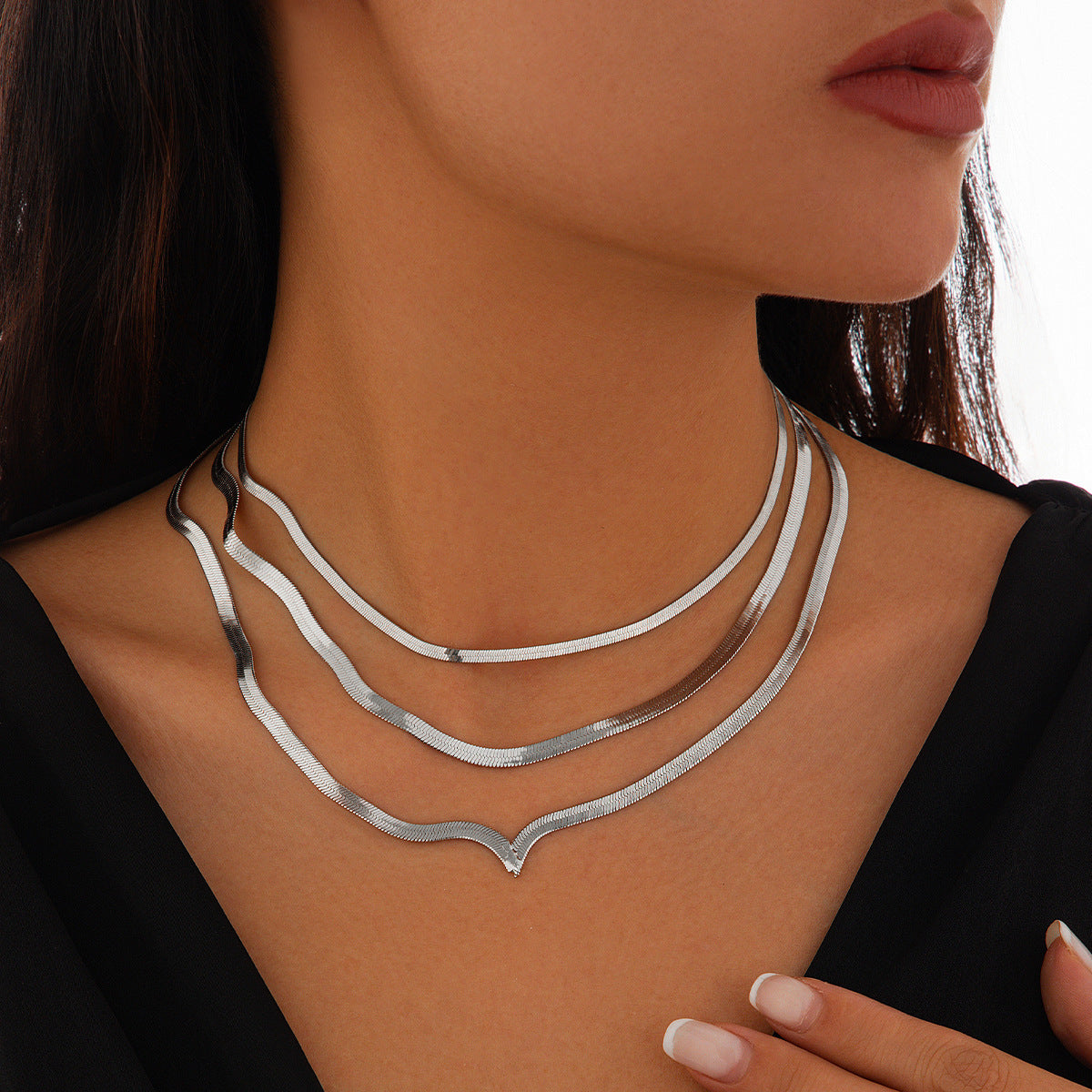 Punk Geometric Plated Brass Snake Chain Multi-layer Necklace for Women