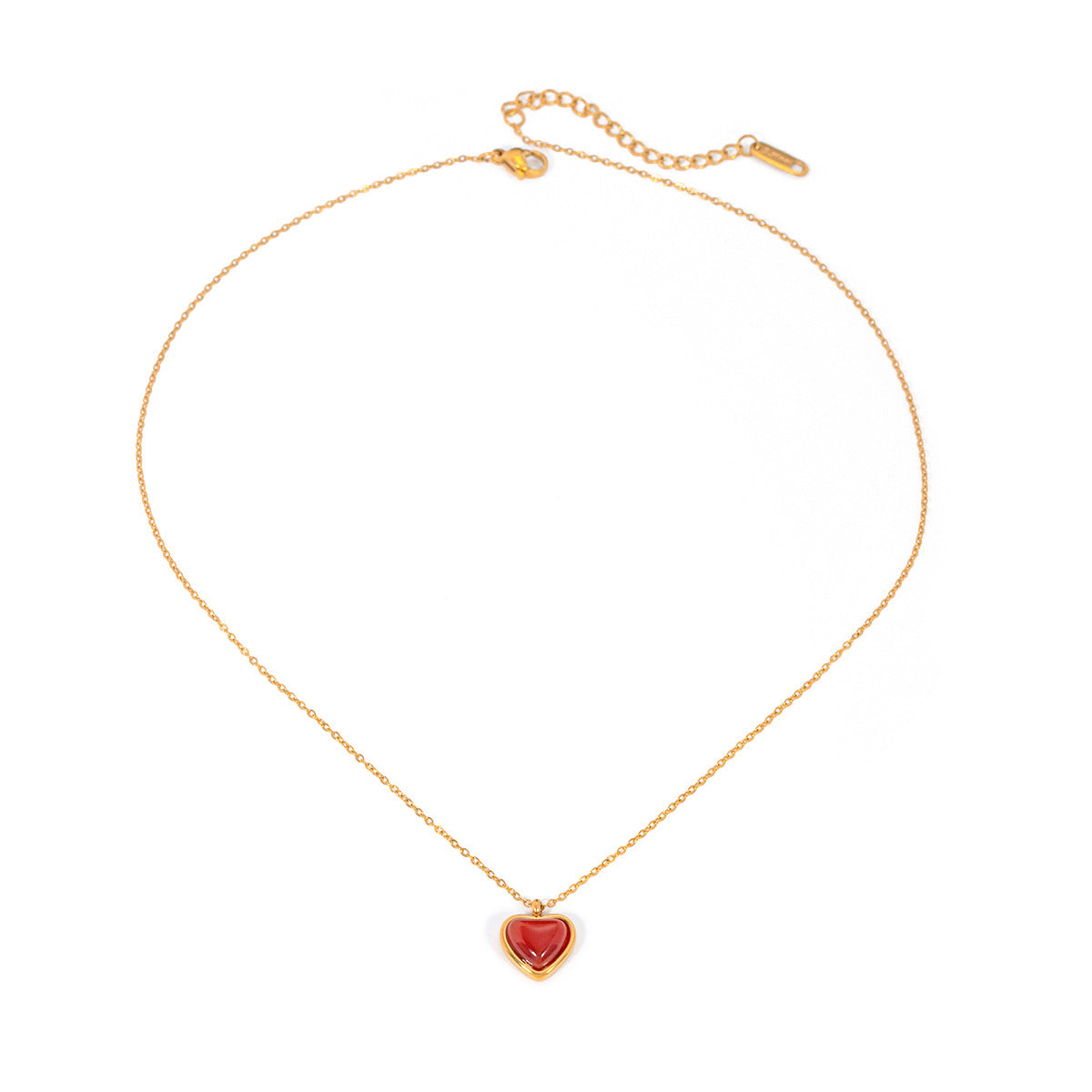 Instagram Style 18K Gold Plated Stainless Steel Heart Pendant Necklace with Red Agate Inlay