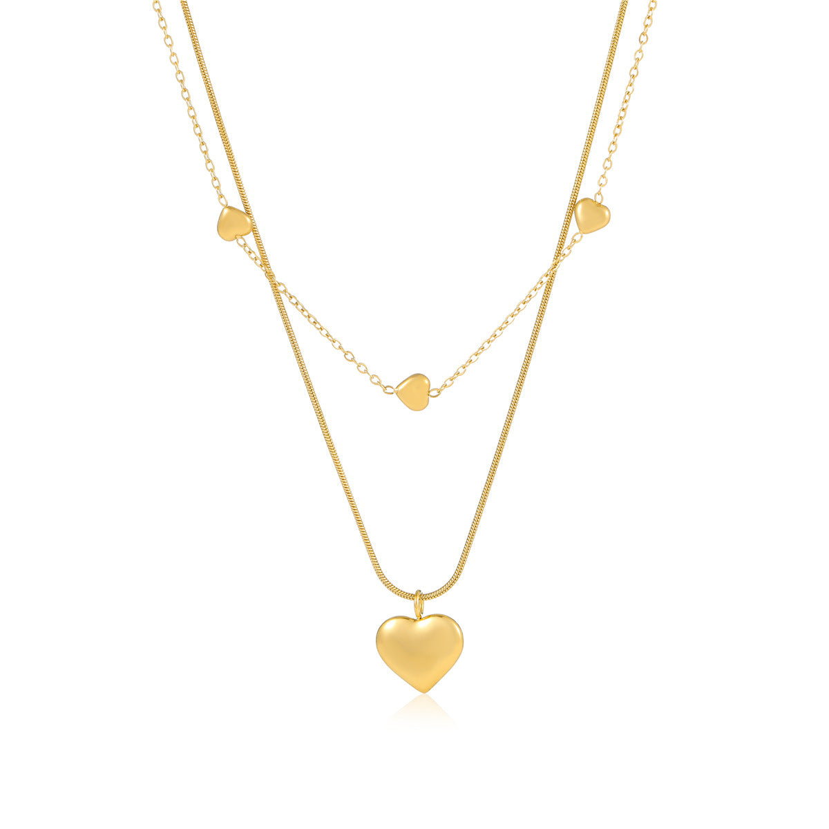 Collana alla moda da donna con ciondolo a cuore a doppio strato in acciaio al titanio con finitura placcata