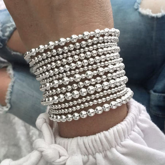 Minimalist Geometric Round Acrylic Beaded Stretch Bracelet Set