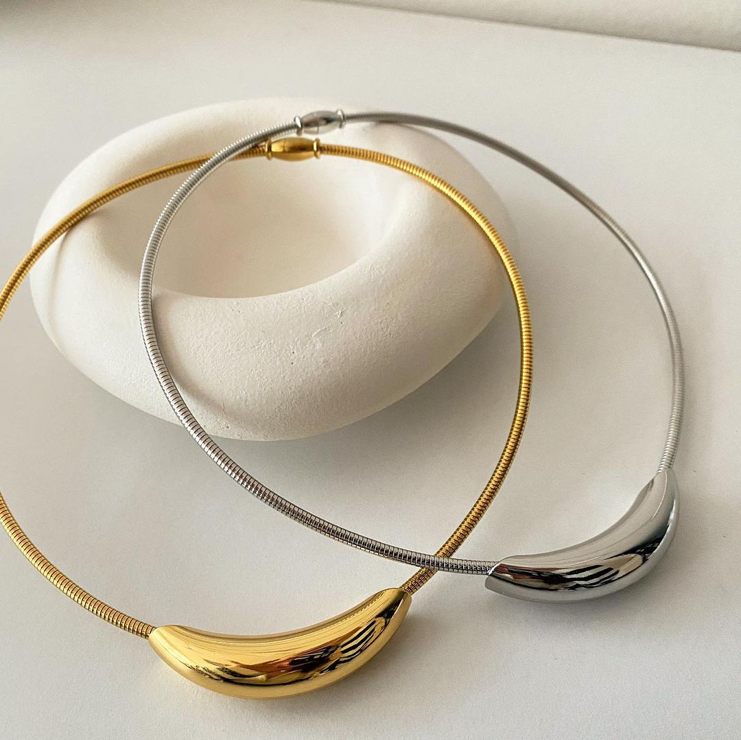 Gargantilla chapada en acero inoxidable con forma de U, estilo minimalista francés retro, para mujer