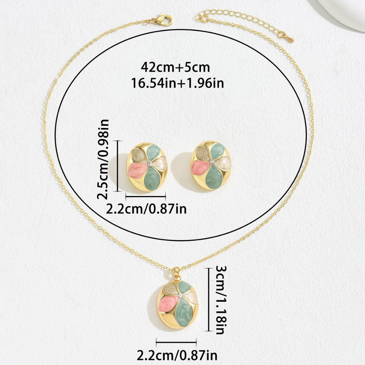 Set di collana e orecchini da donna alla moda in stile OL con ciondolo geometrico, catena in rame e finitura a olio