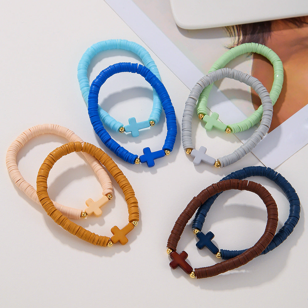 Bohemian Colorful Resin Acrylic Cross Geometric Bracelet Set