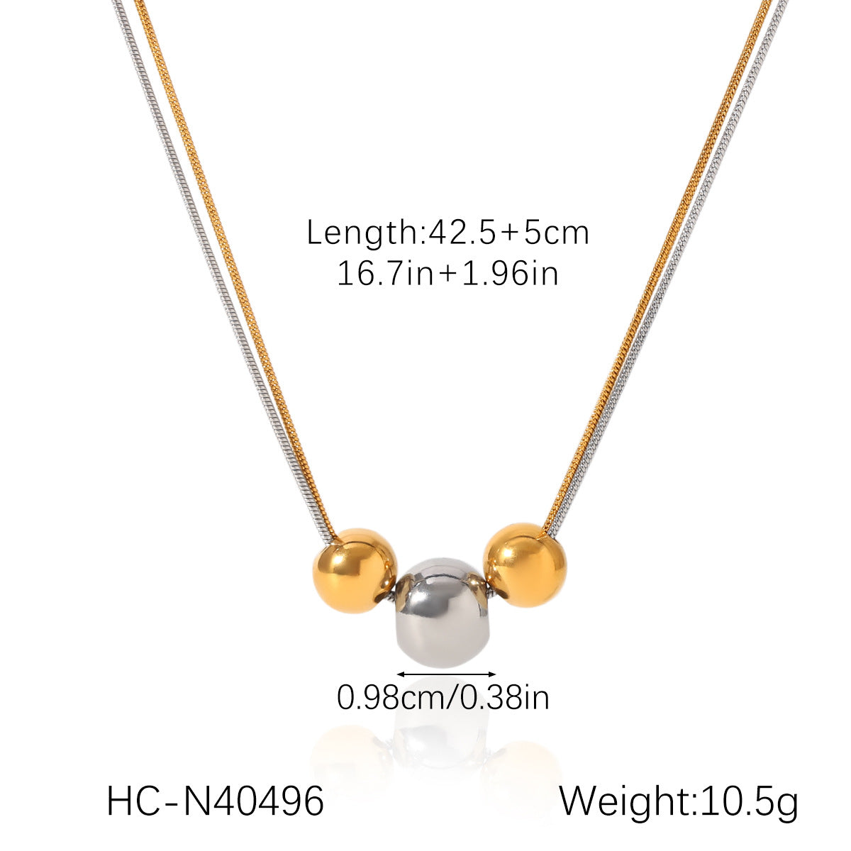 Minimalist Geometric Round Bead Pendant Necklace for Women in Stainless Steel with Titanium Steel Charm and Gold Plated Snake Chain