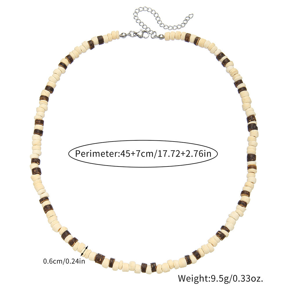 Hip-hop Geometric Wood and Stainless Steel Ball Chain Necklace
