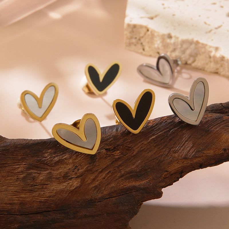 Elegant Minimalist Heart Shaped Plated Stainless Steel Stud Earrings for Women