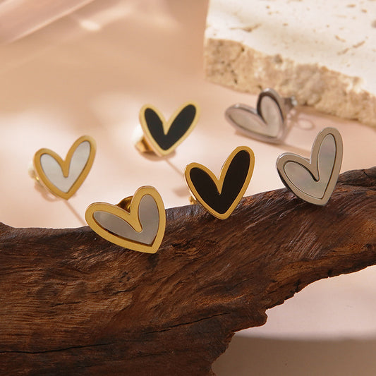 Pendientes de acero inoxidable chapados en forma de corazón, minimalistas y elegantes para mujer