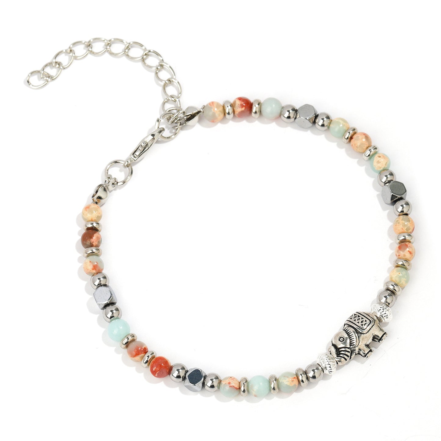 Minimalist Turquoise Beaded Stainless Steel Elephant Bracelet for Women