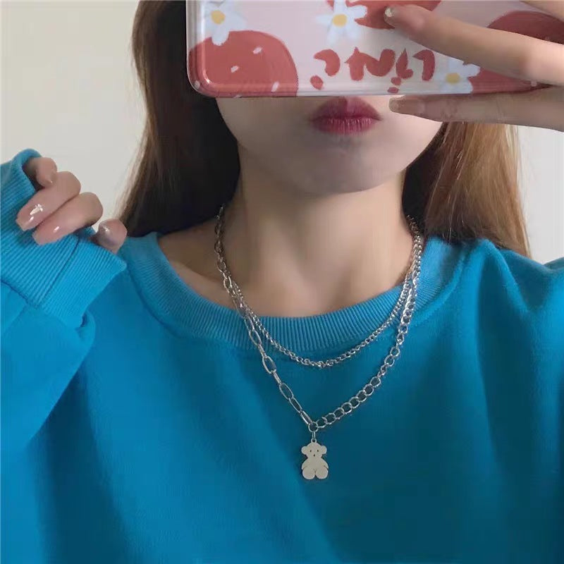 Punk Minimalist Stainless Steel Letter Geometric Necklace for Women, Distressed Finish, Irregular Chain Style, Unisex Fashion Jewelry