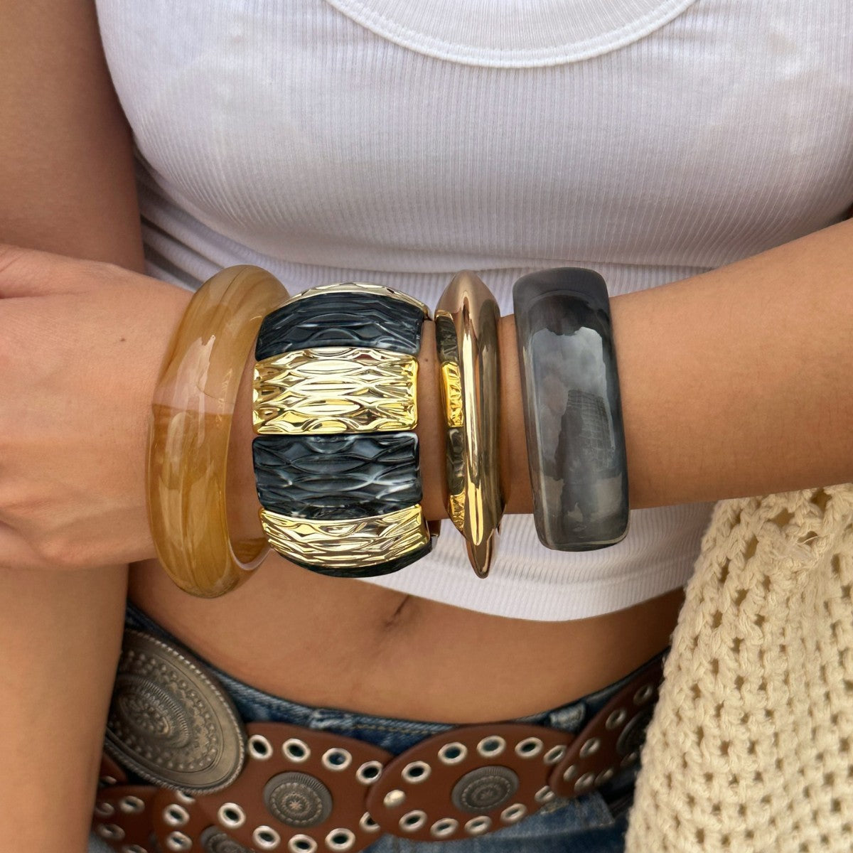 Vintage Geometric Acrylic Drip Oil Wide Cuff Bracelet for Women