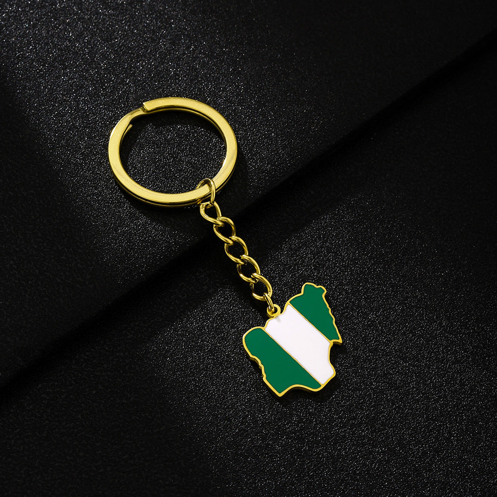 Portachiavi con mappa della bandiera nigeriana in stile europeo Ciondolo in acciaio inossidabile Accessorio decorativo etnico unisex