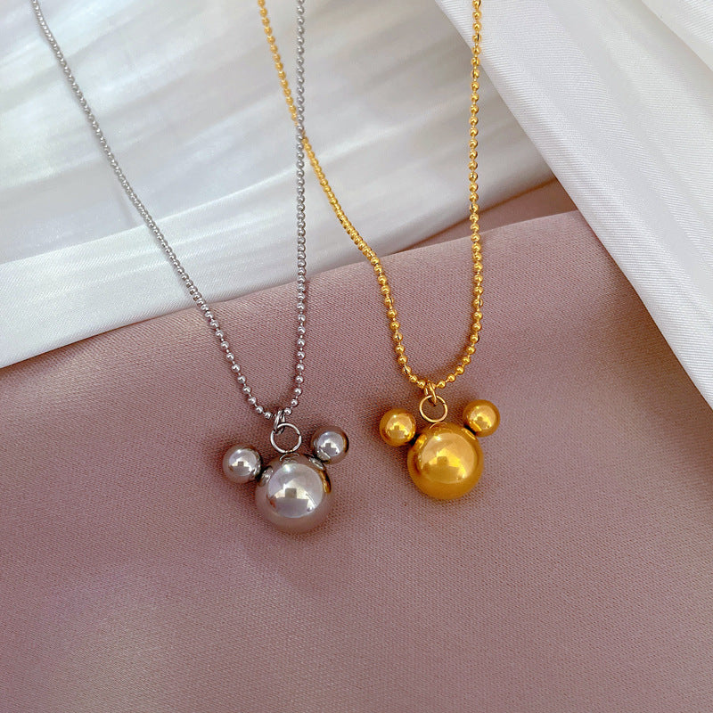 Minimalist Titanium Steel Geometric Mickey Mouse Pendant Necklace for Women with Gold Plating Locket Chain