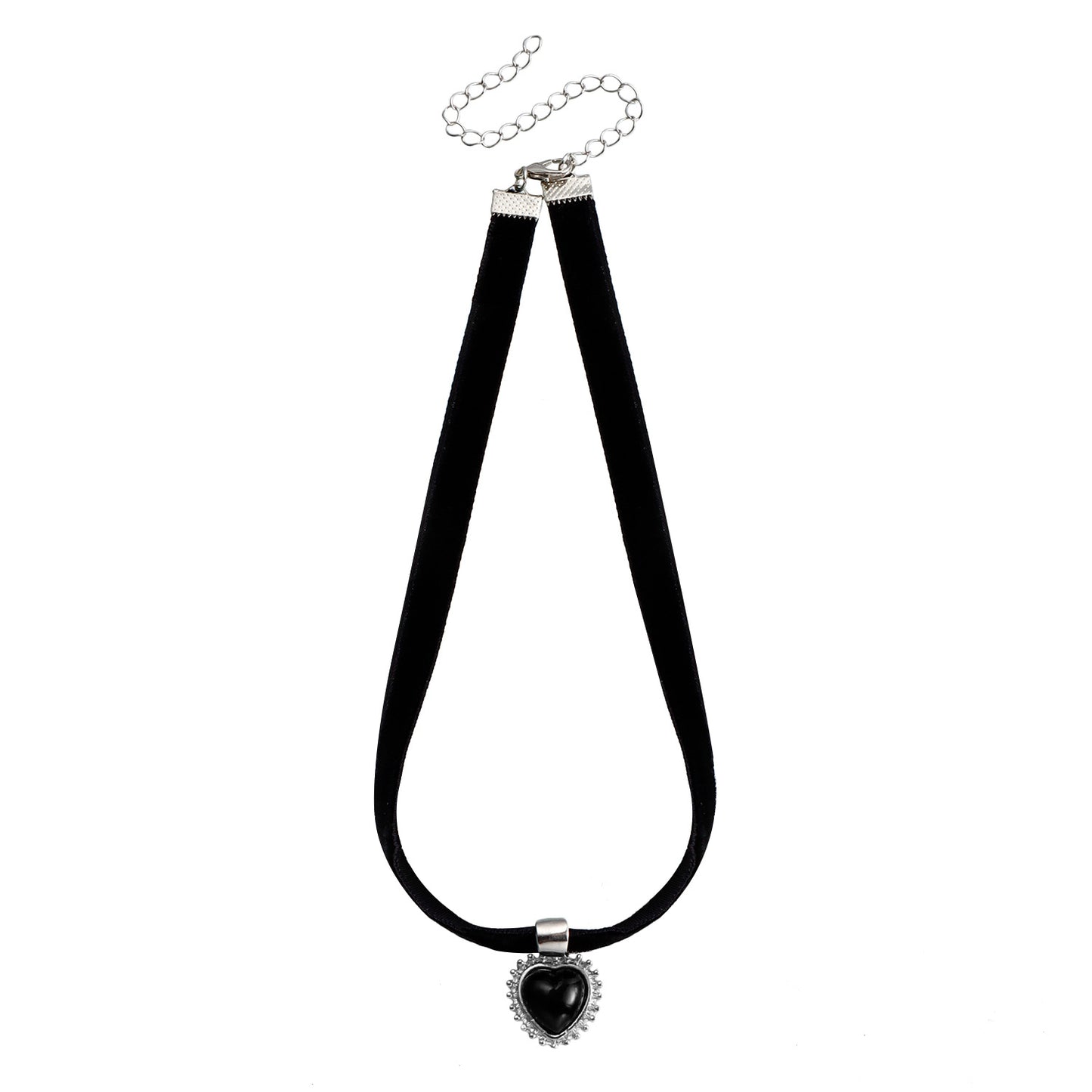 Minimalist Black Satin Ribbon Necklace with Openable Rhinestone Heart Pendant for Women