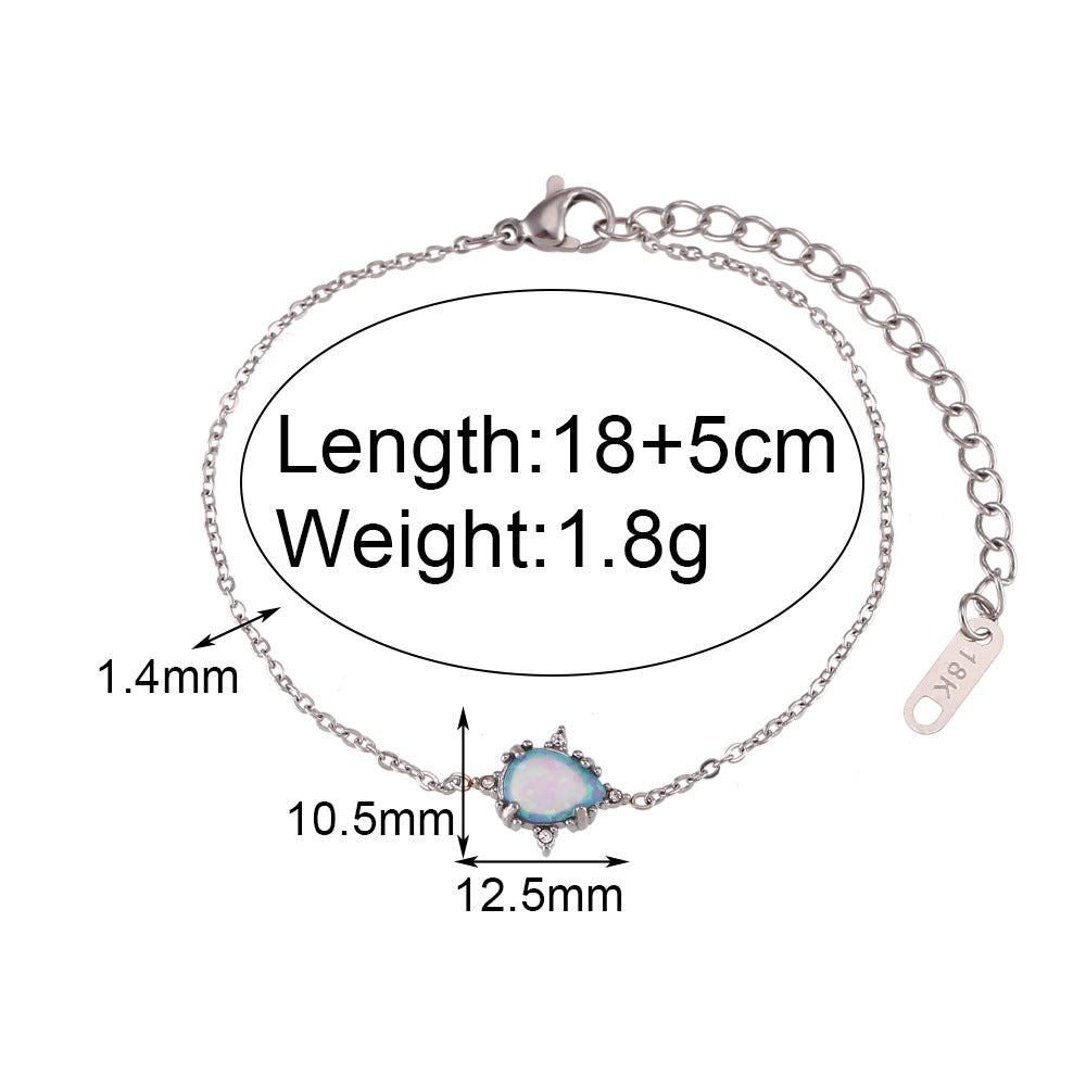 Fashionable Vintage Stainless Steel Water-Drop Shaped Australian Opal Pendant Necklace for Women with Electroplating Finish