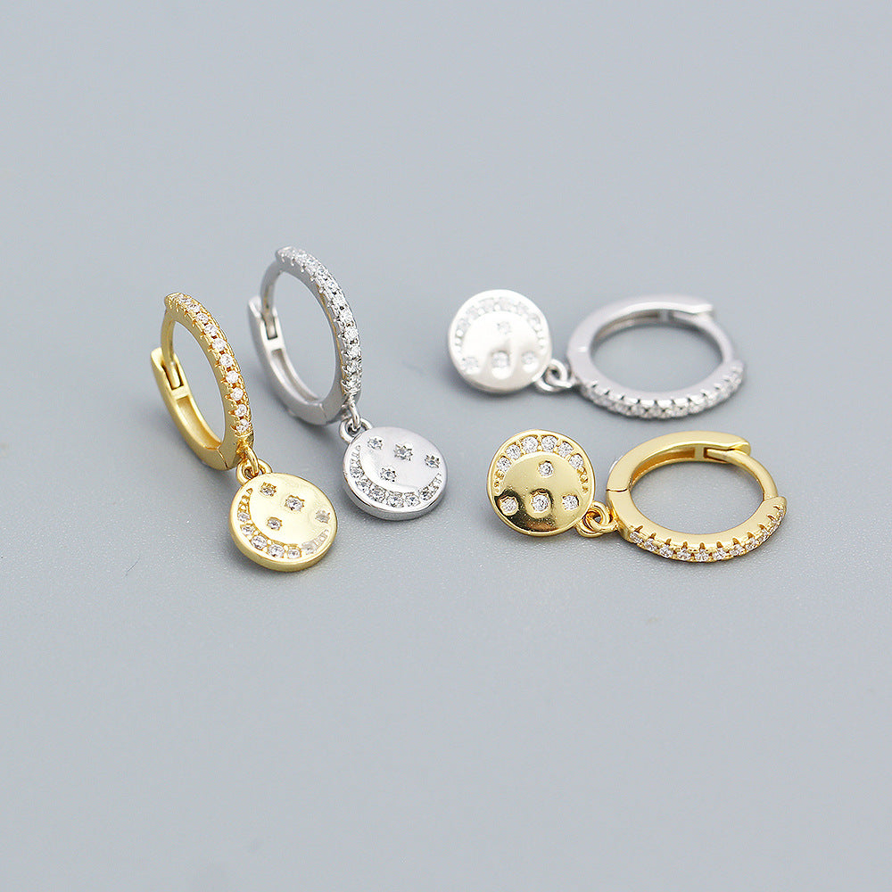 Eleganti orecchini a cerchio da donna in argento sterling 925 con stella, luna e zirconi cubici