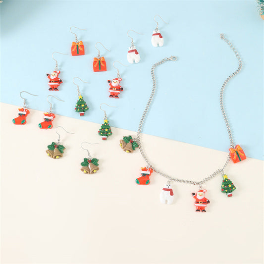 Set di collana e orecchini a tema natalizio con ciondolo di Babbo Natale in metallo e design a cappello di Babbo Natale per bambini