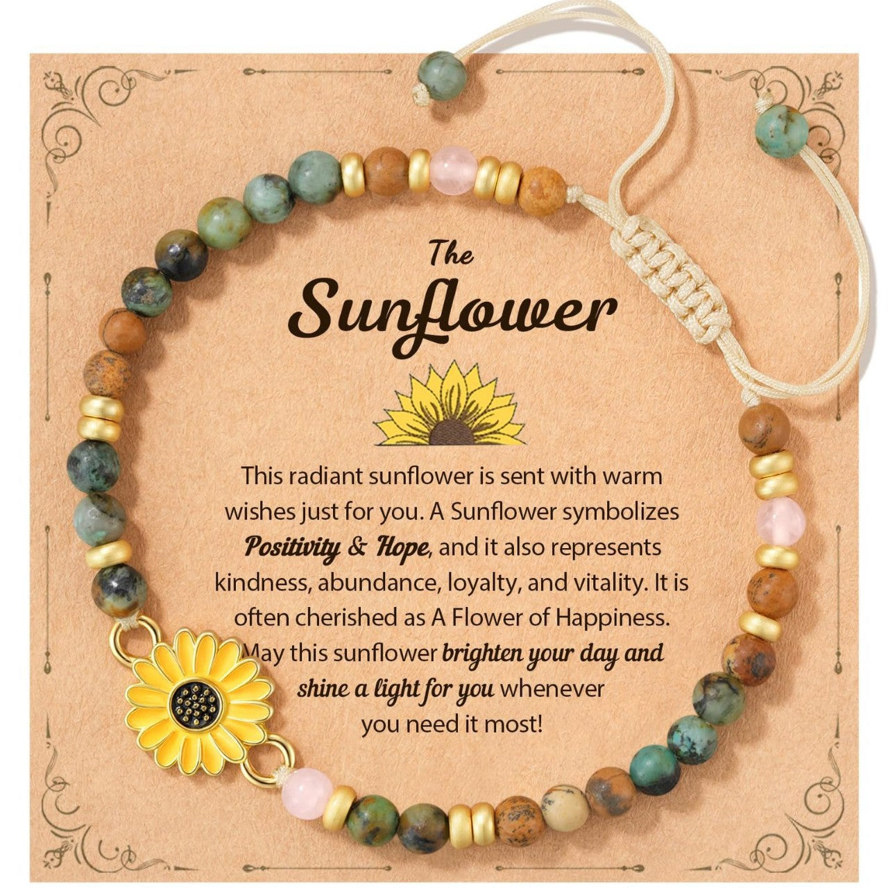 Sweet Geometric Sunflower Turquoise Pendant Stainless Steel Bracelet Unisex