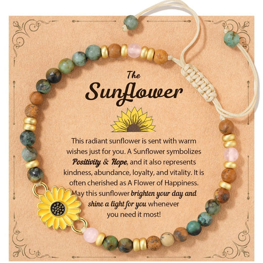Sweet Geometric Sunflower Turquoise Pendant Stainless Steel Bracelet Unisex