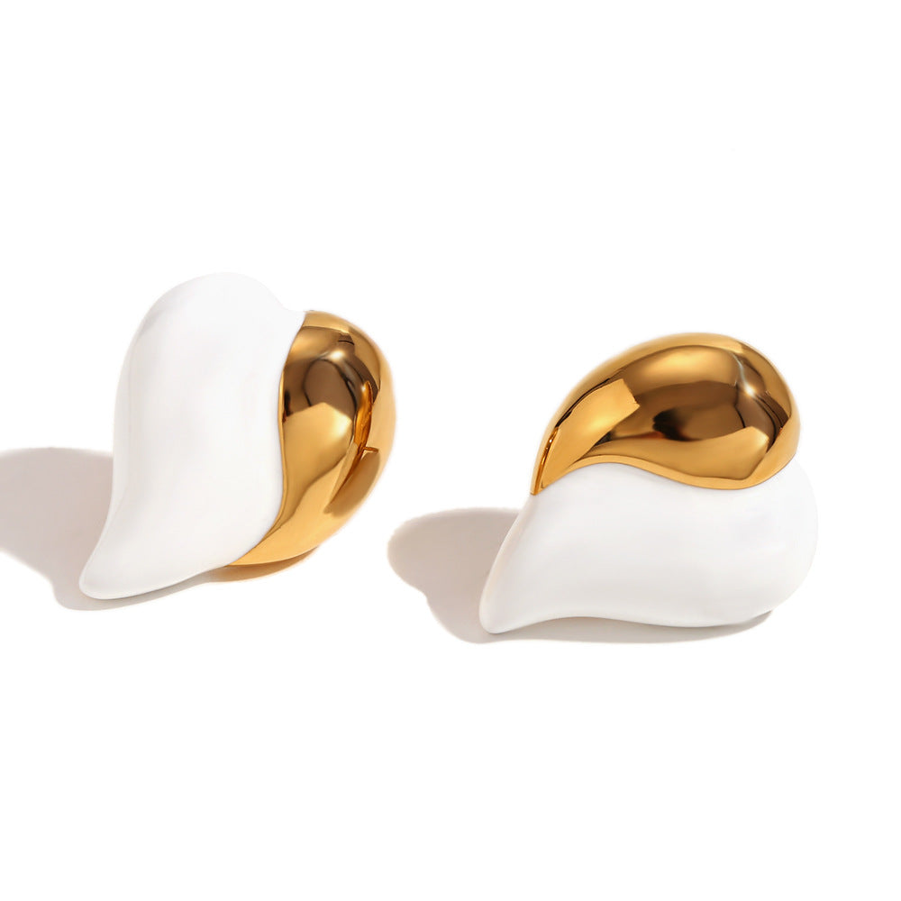 Minimalist Geometric Wave Texture Matte Earrings in Stainless Steel with 18K Gold Plating for Women
