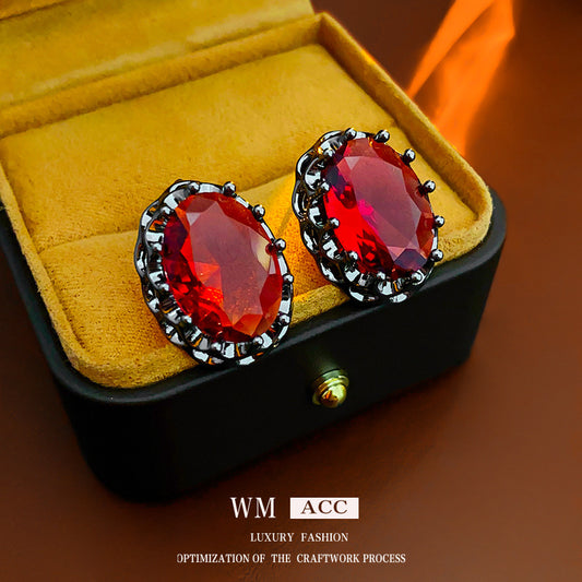 Vintage-Style Elegant Oval Zirconia Stud Earrings in Copper with Steel Posts for Women