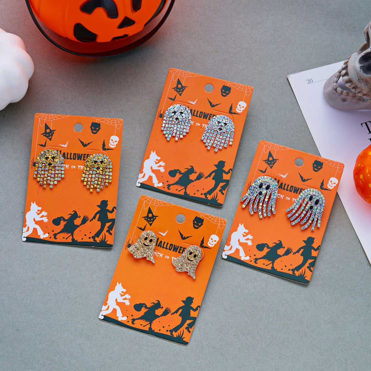 Halloween Geometric Rhinestone Inlay Alloy Earrings for Women