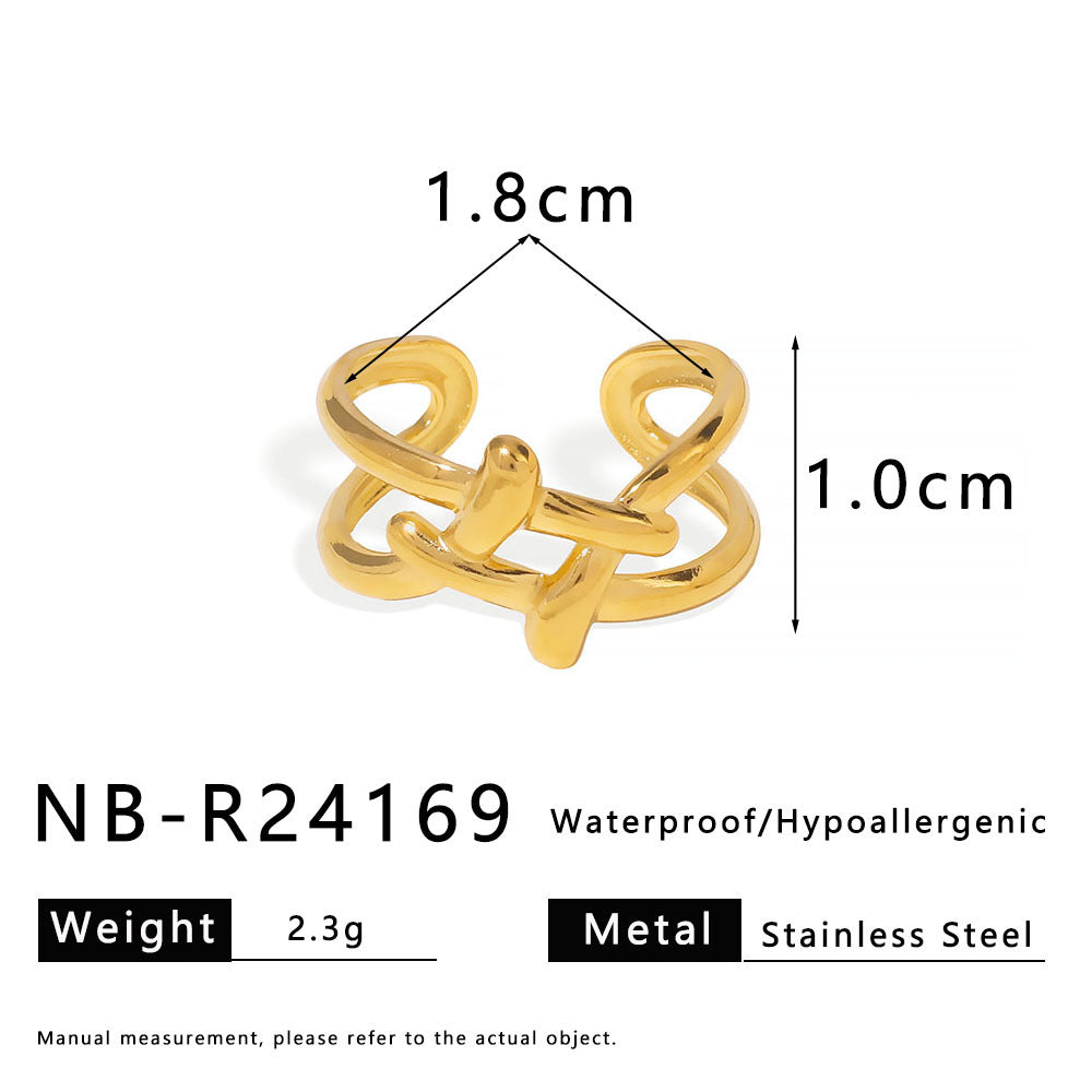 Anello Regolabile Minimalista Geometrico Interbloccato in Acciaio Inox con Finitura Placcata